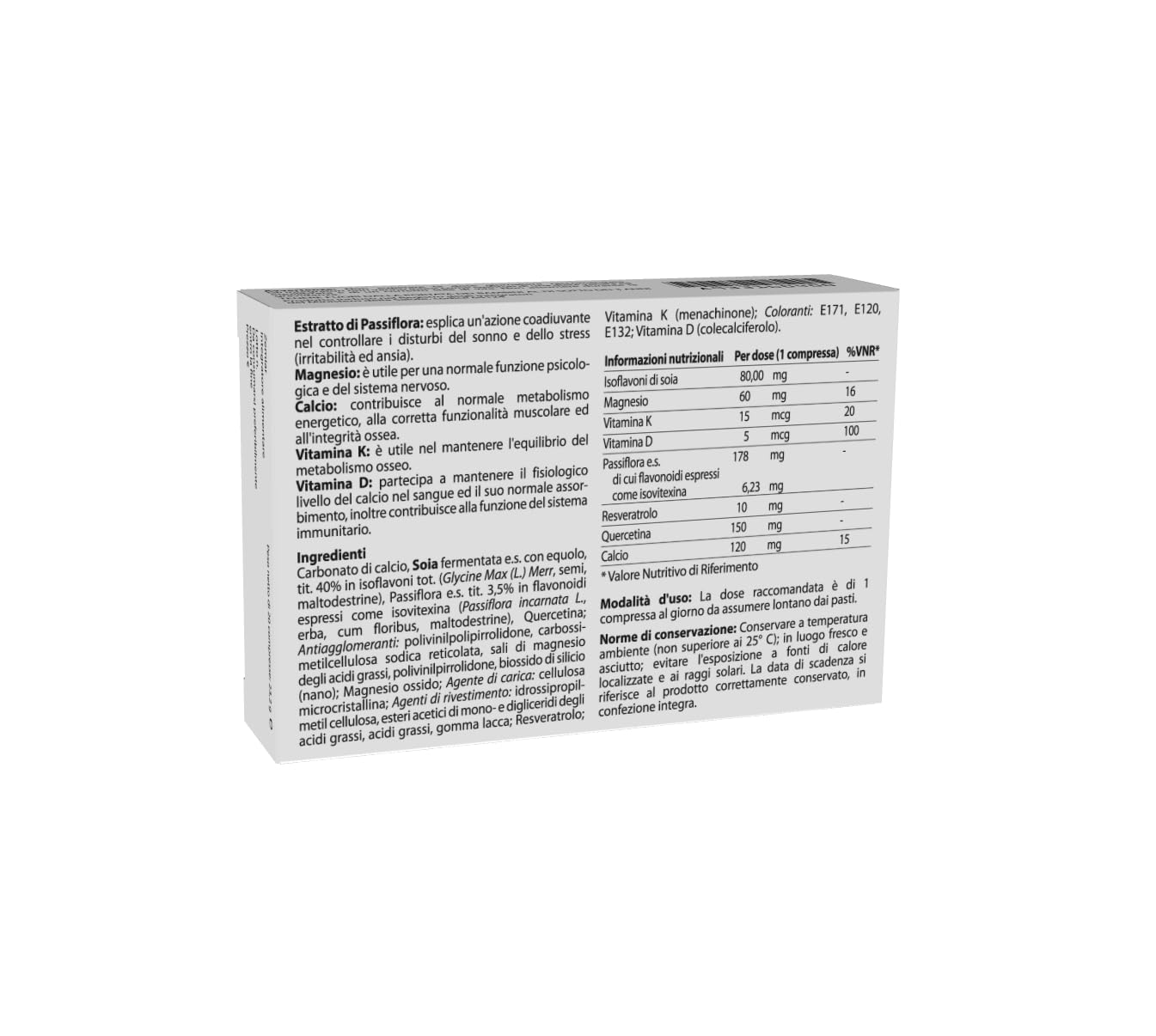 Zemiar Integratore a base di estratti di soia fermentata, passiflora, calcio, magnesio, vitamina K, vitamina D, resveratrolo e quercetina, per contrastare gli effetti della menopausa, 20 compresse