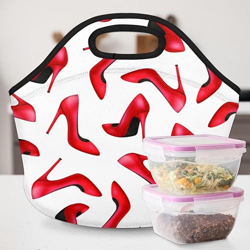 Miniatura 6 de Bolsa de almuerzo de neopreno con tacones altos rojos, bolsas de mano reutilizables, kit de bolsa térmica para comidas, bolsa de almuerzo