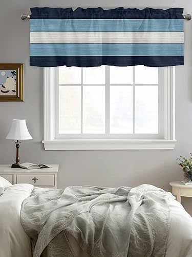 Miniatura 9 de Cortinas de cocina estilo granja, cenefas para ventanas, azul marino cielo y blanco, bolsillo para barra, tratamiento de ventana de campo para