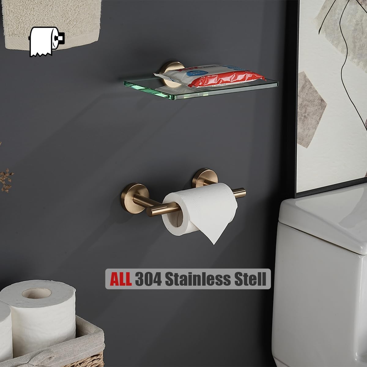 JQK Champagne Bronze Toilet Paper Holder, 7.5 Inch Double Post Pivoting Tissue Holder for Bathroom Wall Mount, 304 Stainless Steel Hold Mega Rolls, TPH150-CB