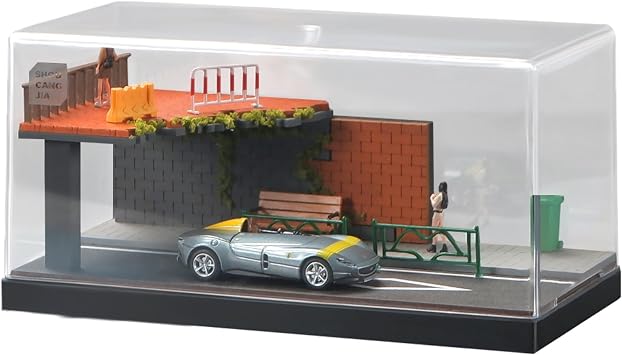 kivcmds Miniature Scenery Model for hot die-cast Wheels Cars,1/64 Car Model Display Case, mini World Building PropsMedium Highway Broken Bridge Scene