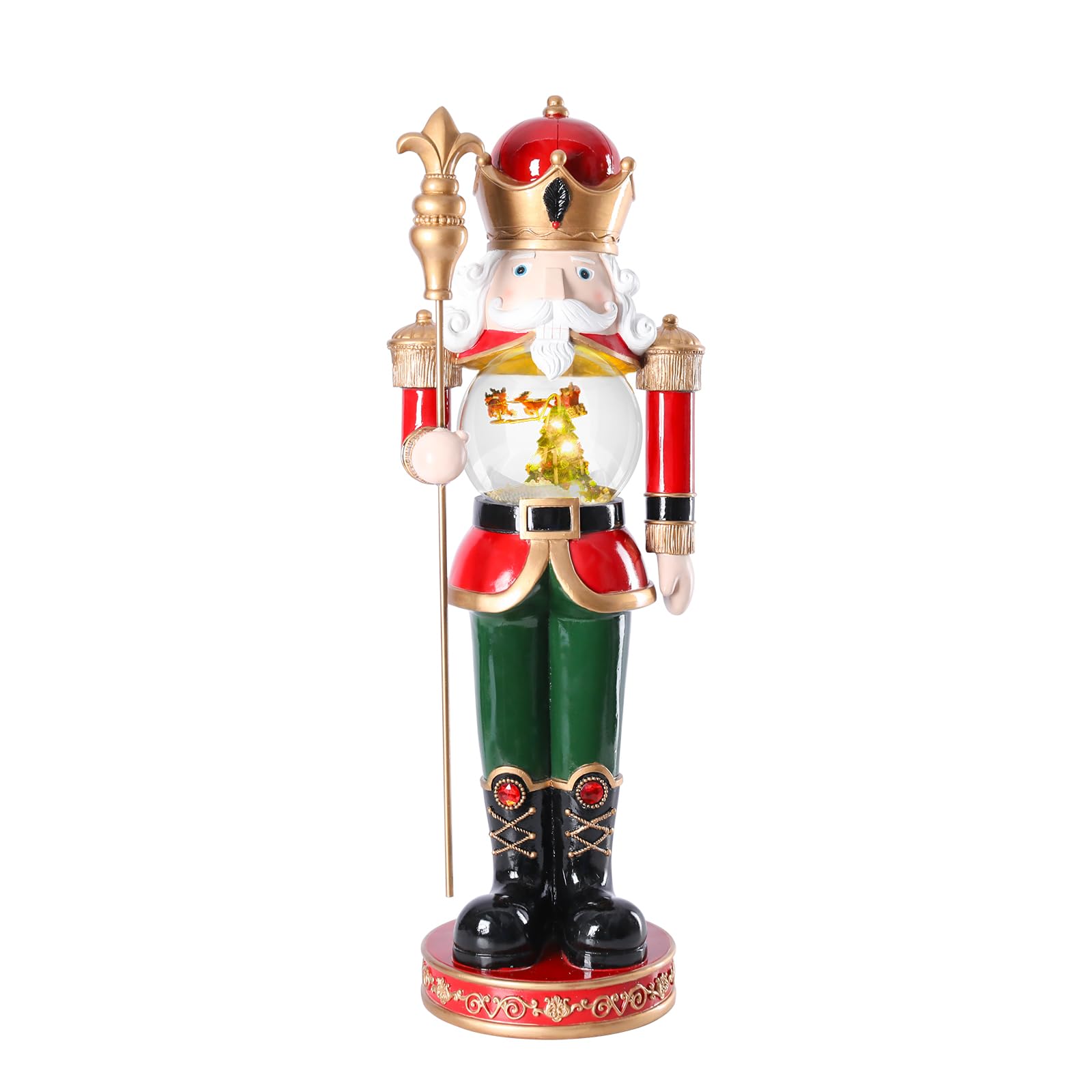 Bdor 30-Inch Nutcracker Soldier with Rotating Snow Globe – Limited Edition Handcrafted Christmas Decoration for Home, Office, Holiday Display