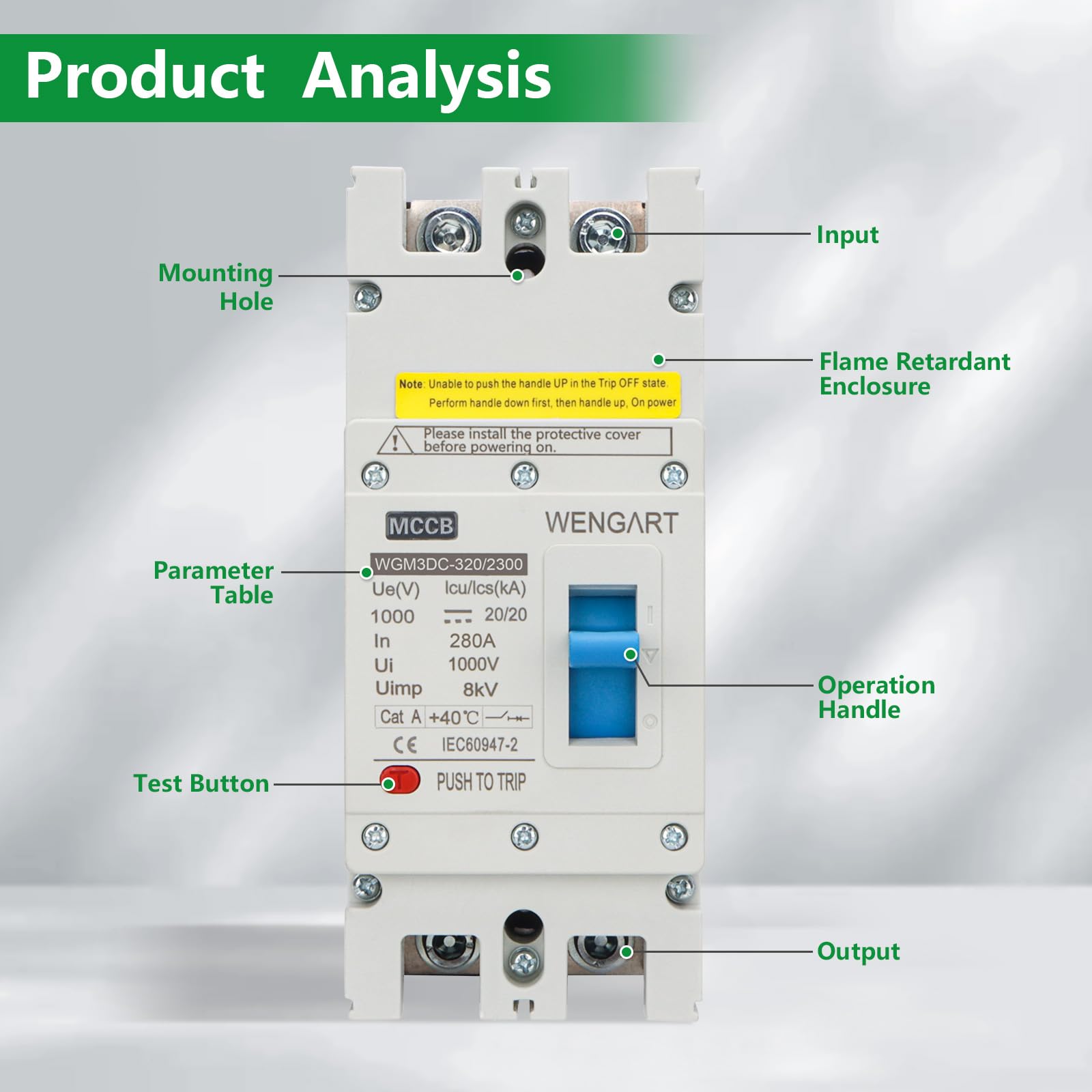 Wengart DC MCCB Kompaktleistungsschalter WGM3DC-320 | 280A 1000V DC | 2-Polig für Gewerbe-Photovoltaik & Großspeicher | Professioneller Leitungsschutzschalter für PV-Anlagen & Industrie