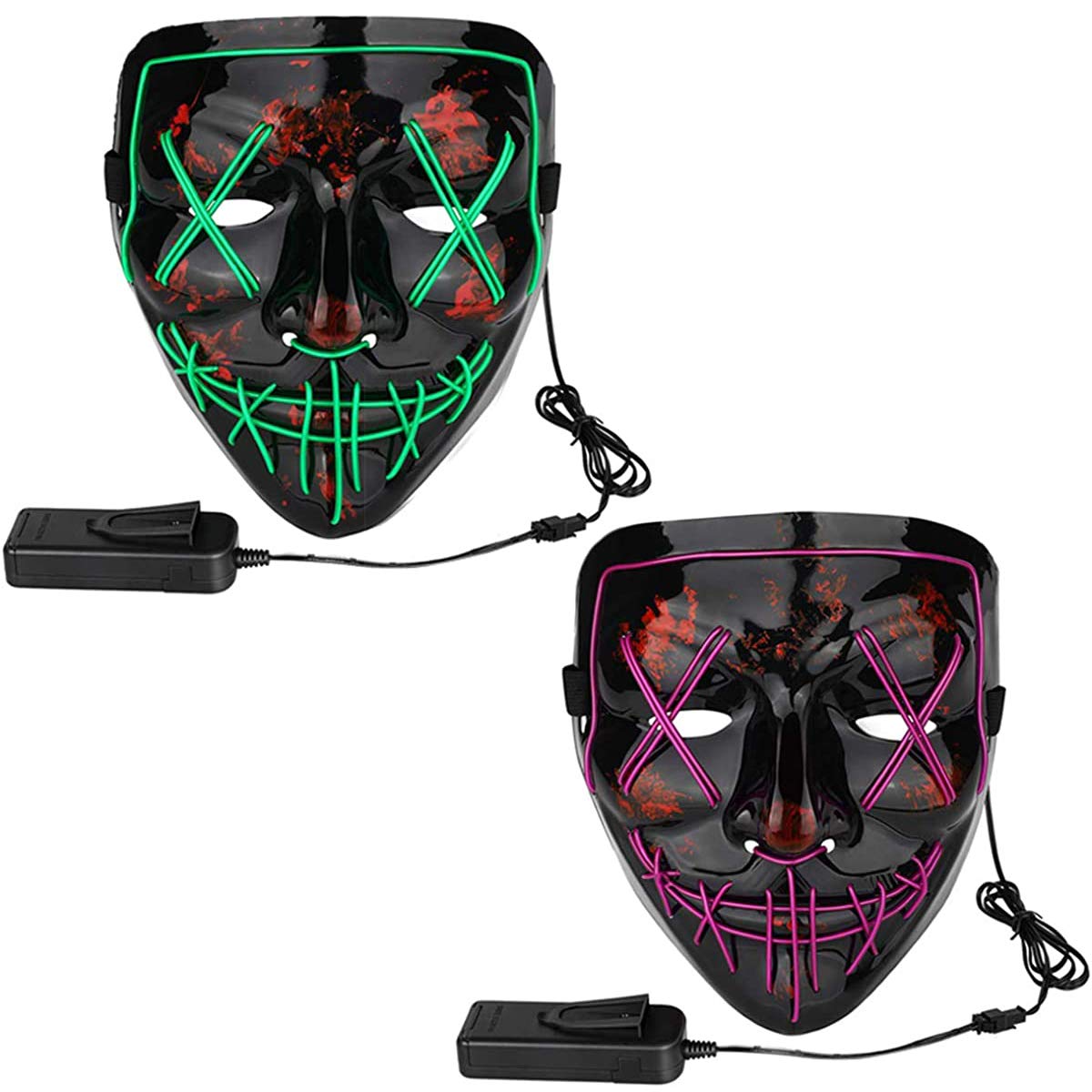 Halloween Mask LED Light up Mask for Festivals, Masquerade Parties, Carnival(2 Pack)