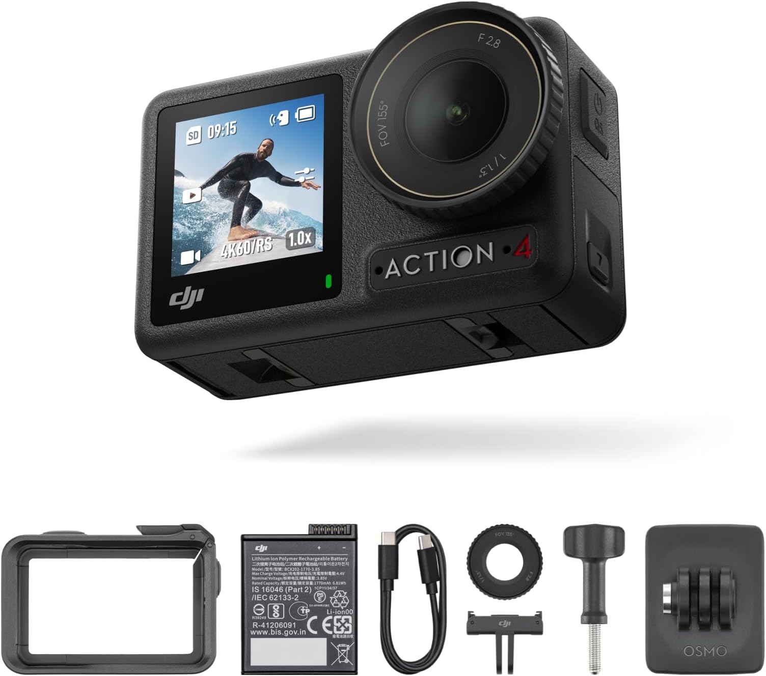 DJI Osmo Action 4 Standard Combo - 4K/120fps Waterproof Action Camera with a 1/1.3-Inch Sensor, Stunning Low-Light Imaging, 10-bit & D-Log M Color Performance, Long-Lasting 160 Mins, Outdoor Camera