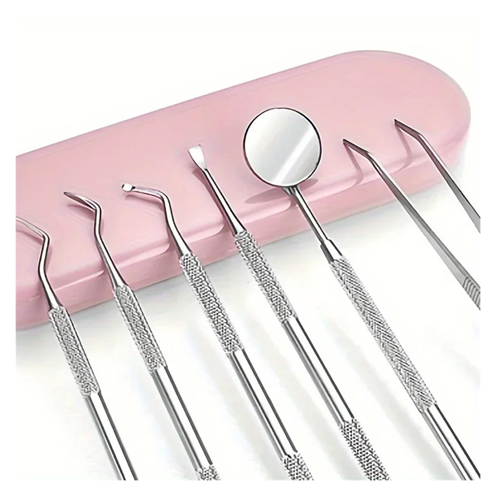 Caja De Juego De Espejo Oral Limpiador De Lengua De Acero Inoxidable Piezas del regador oral | Juego de limpiador de lengua + espejo, acero inoxidable, con estuche de viaje, kit dental.(5pcs)