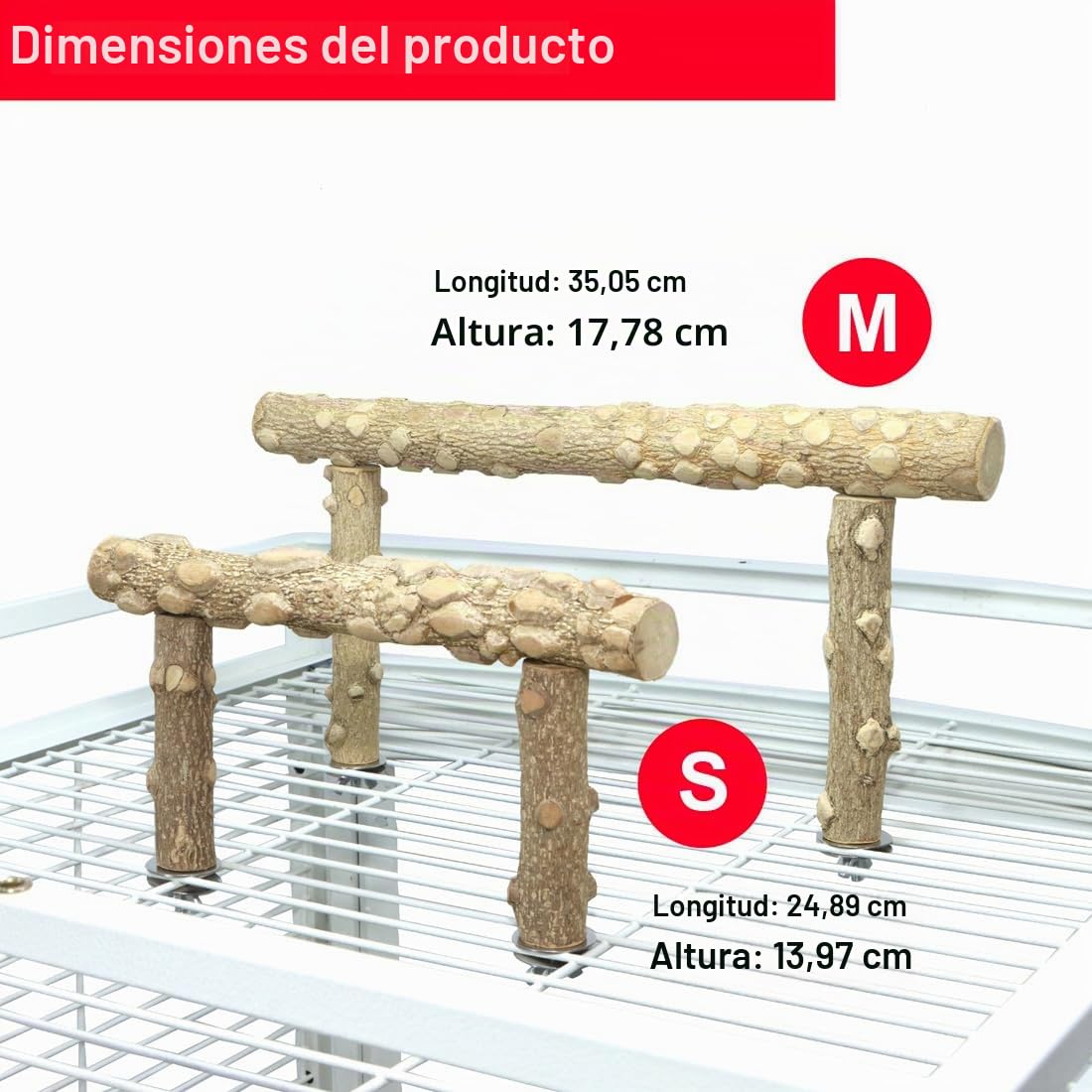 Soporte de Perca para pájaros, Jaula de pájaros, Gimnasio de Madera Natural, Rama de Loro para Loros pequeños, medianos y Grandes (M)