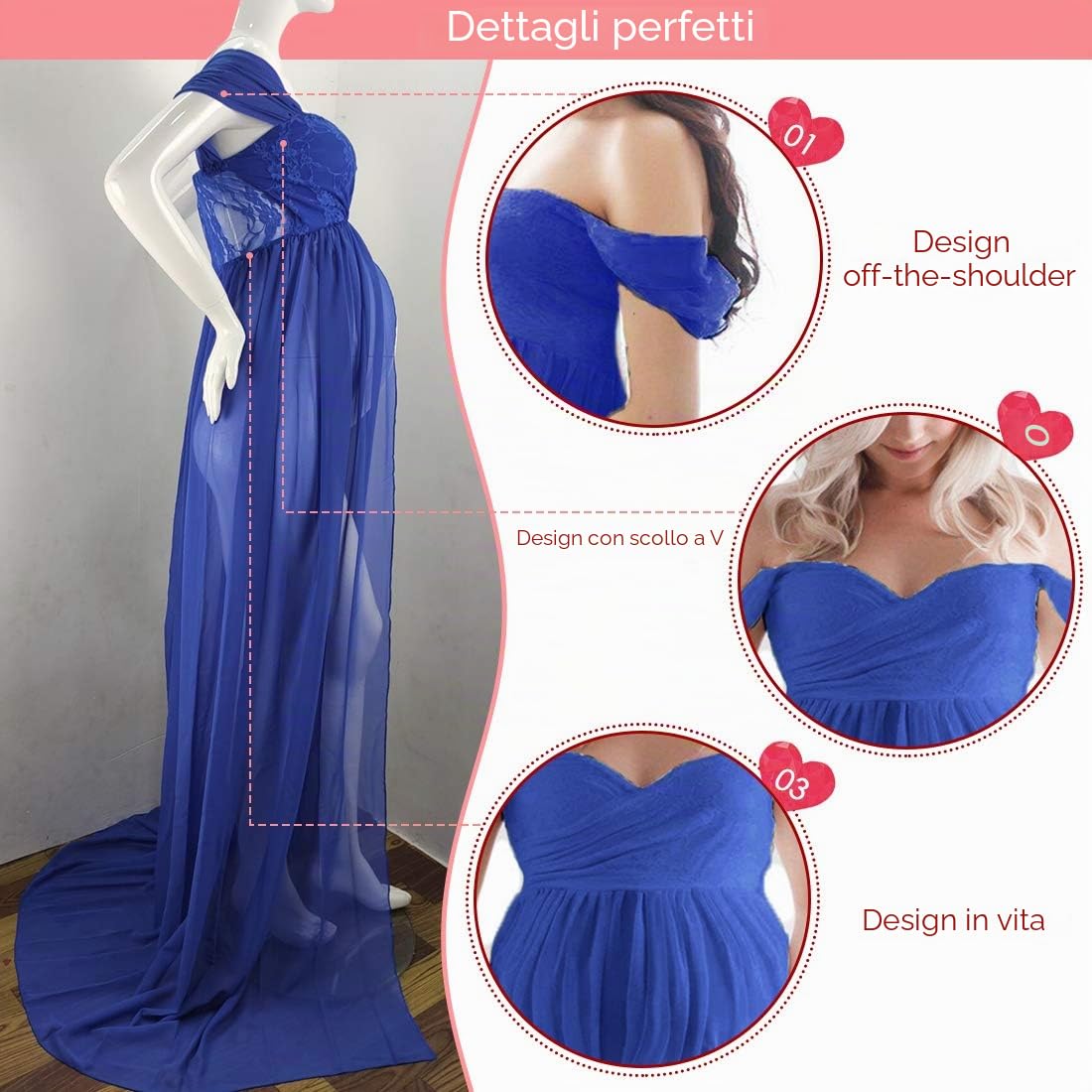 FEOYA-Donna Fotografia Abito Premaman con Spalle Scoperte Chiffon Maxi Abito Lungo Finale per Servizio Fotografico Gonne Traspiranti Estive Divise sul Davanti