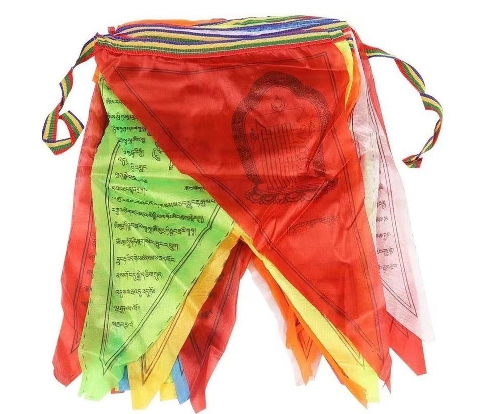 Tibetisch-buddhistische Gebetsfahnen, Gebetsdekoration, Dreiecksbanner, tibetisches buntes Seidenbanner, Fengmaqi Long Da-Wimpel, 6,5 Meter, 25 Seiten, Flaggen (Color : 10 pcs)