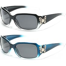 2 Pack Polarised Sunglasses for Women, Trendy Wrap Around Ladies Sunglasses with Butterfly Design, Retro Fashion Shades with UV400 Protection