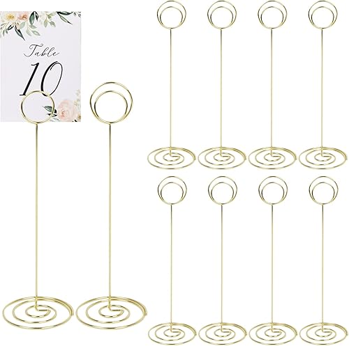 KIMOBER 10 soportes para números de mesa de 8.75 pulgadas de alto, soporte para tarjetas de lugar redondo, soporte de notas de mesa, clips de