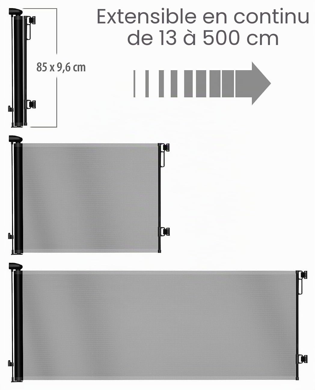 Barrière de sécurité extensible 5 m pour escaliers TSS-85 - coloris noir [Carlo Milano]