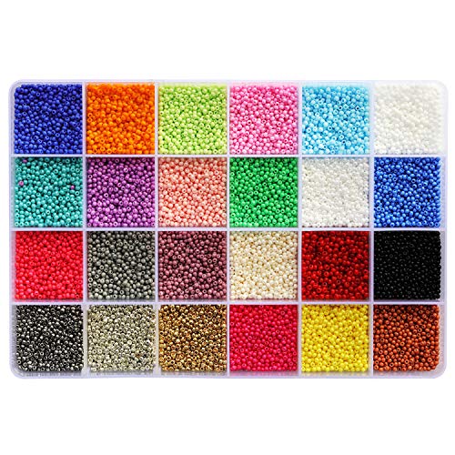 BALABEAD Size Almost Uniform Seed Beads 24000pcs in Box Opaque Color Seed Beads 24 Multicolor Assortment 12/0 Glass Craft Beads 2mm Seed Beads for Jewelry Making, Hole 0.6mm (1000pcs/Color, 24 Colors)