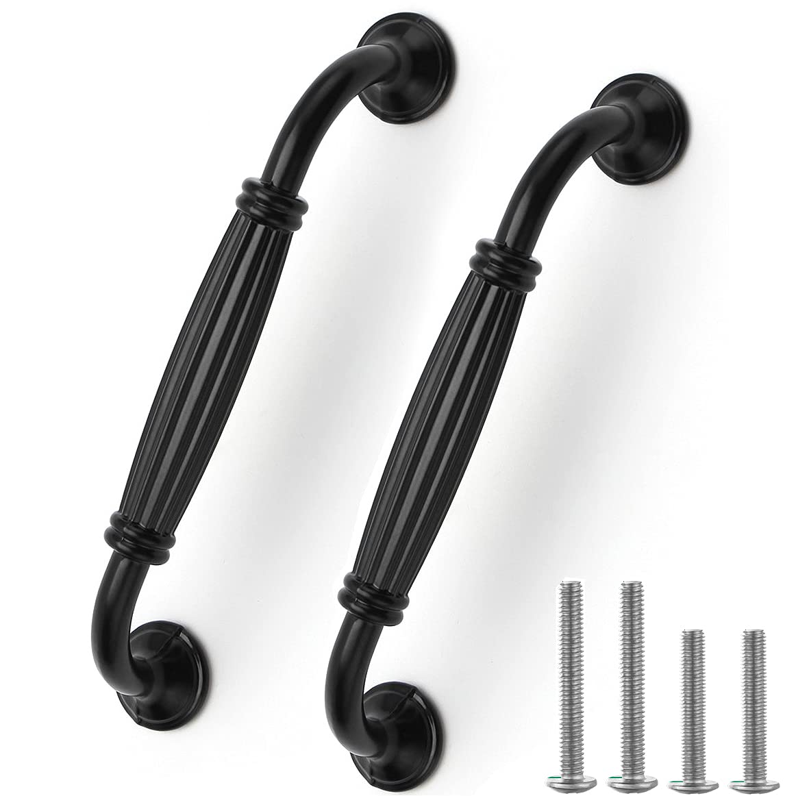 Kyrio 12 Pack Black Cabinet Door Handle, European Aluminum Cupboard Door Pulls Hardware Matte Black Drawer Handles Long Bow Shape Pull Handles for Kitchen Bedroom Furniture, Hole Center 128mm/5