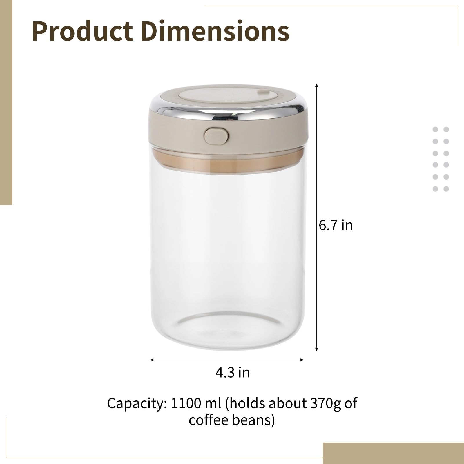 Kaffeedose aus Glas, 1100ml, luftdichter Behälter für Kaffeebohnen mit CO₂-Ventil, Datumswähler & Einpress-Siegel, Glasbehälter für Tee und Zucker