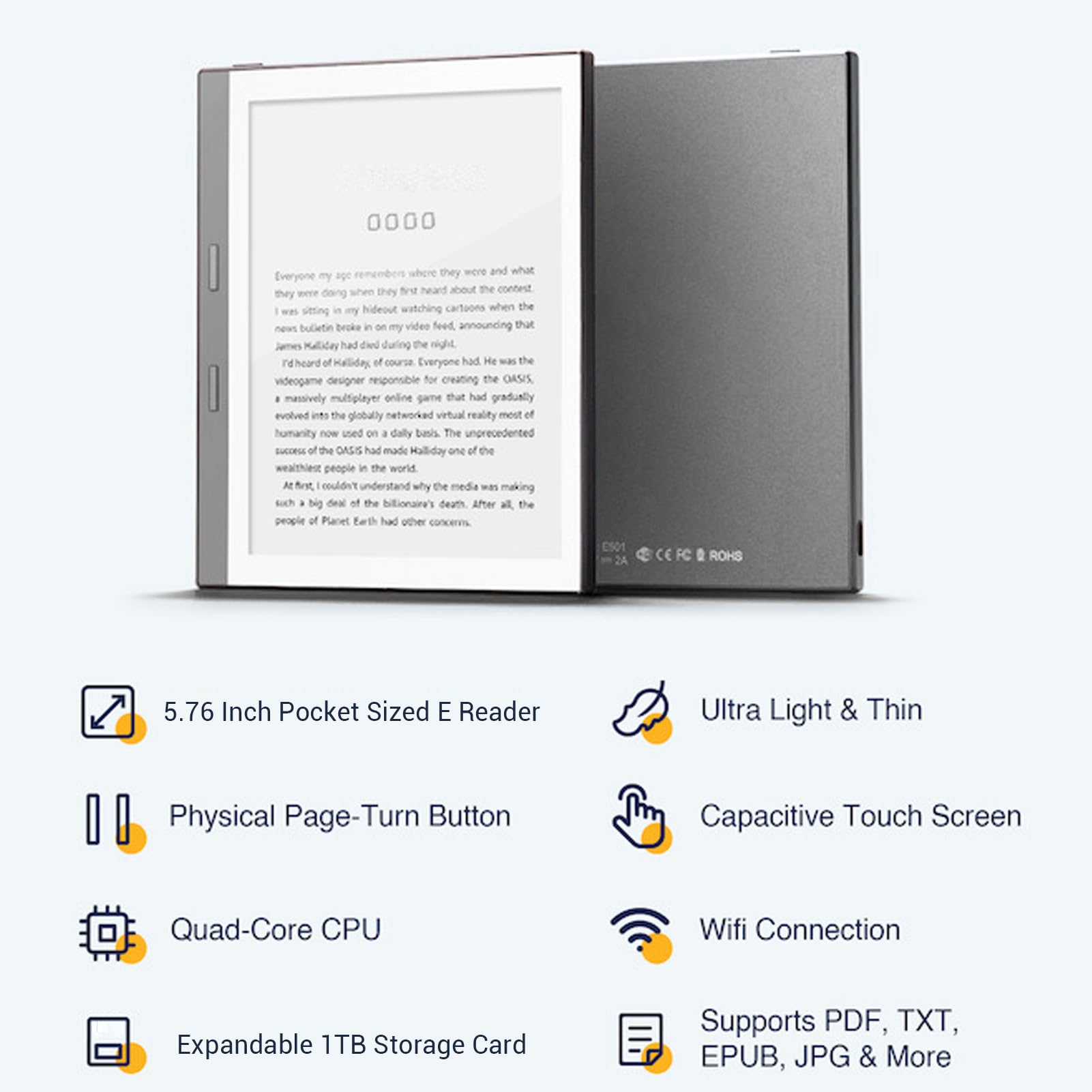 Sanpyl 5.76 Inch E Ink eBook Reader | Android 11 | 1GB RAM 32GB+1TB Expandable | 24-Level Front Light | WiFi Bluetooth | Supports PDF EPUB MOBI | Portable Dark Mode E Reader (Gray)