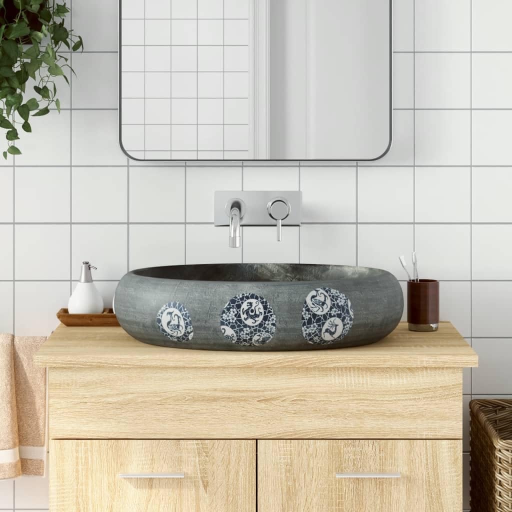 Herrajes, fontanería, accesorios de fontanería, fregaderos, lavabos de baño, lavabo para encimera de hogar, color gris, ovalado, 59 x 40 x 15 cm, cerámica