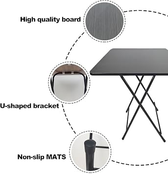 cdar Foldable Dinner Table,Table Square Solid MDF 4 Persons Home Office Study Computer Desk Dining Table for 4 Home Improvement Space Saving Kitchen Outdoor Compact Camp Table Black