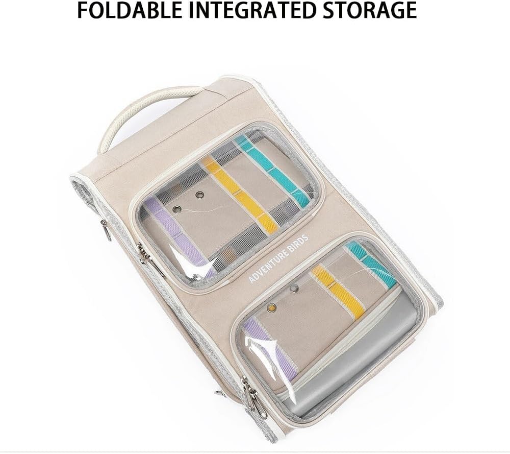 Double-Layer Bird Backpack Carrier, Portable Bird Travel Carrier Cage with 2 Standing Perches and Metal Tray, Breathable Transport Bag