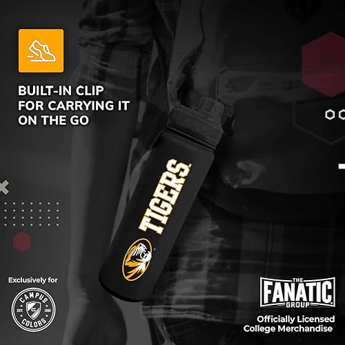 Vista 468 de Campus Colors Botella de agua de acero inoxidable de la NCAA, tapa giratoria, 24 onzas, clip de transporte, mantiene tus bebidas calientes o frías