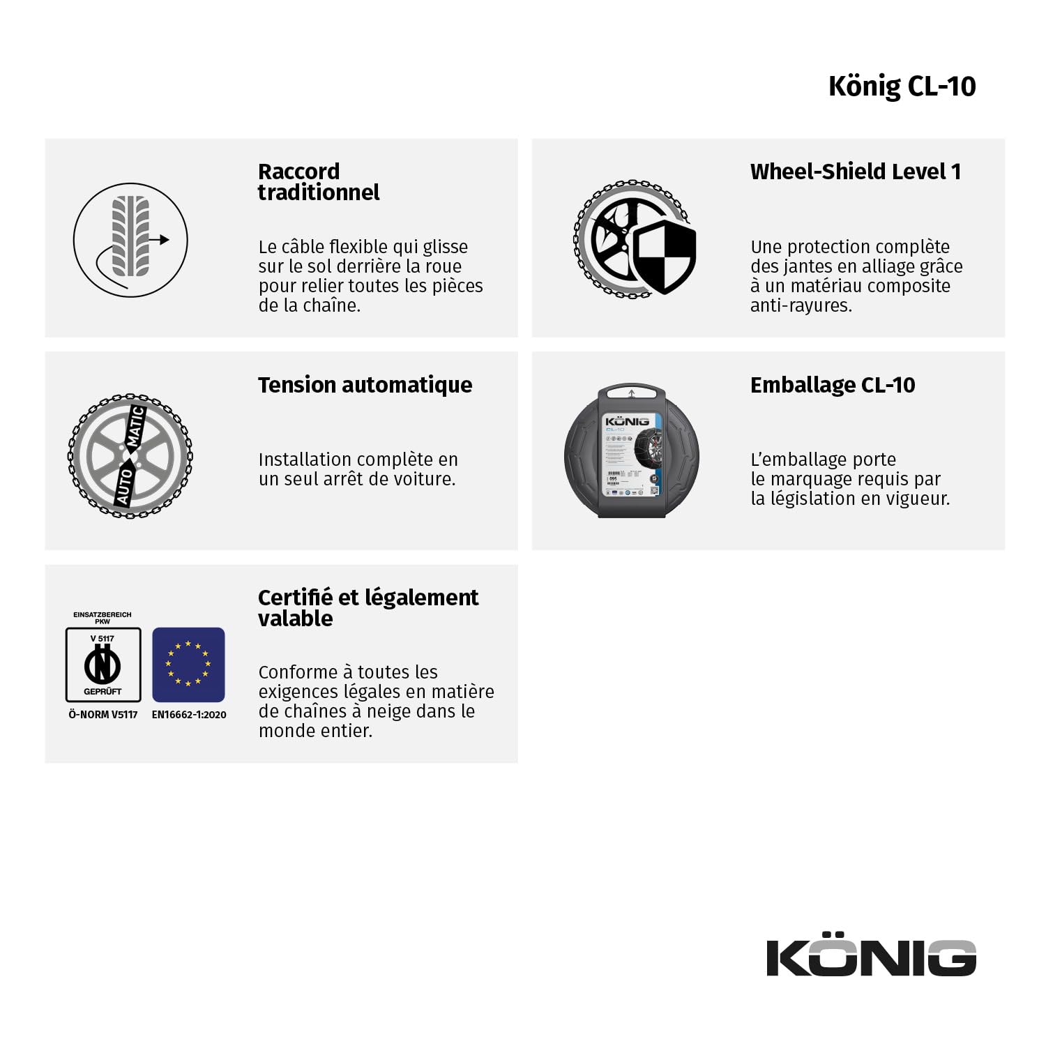 KÖNIG CL-10 105 - Chaînes à Neige, Set de 2