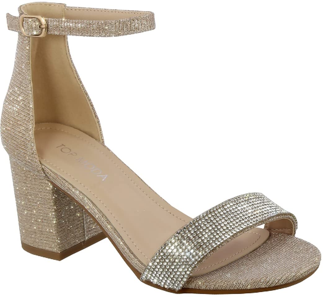 TOP Moda Diamond-1 Ankle Strap Dressy High Heel Sandal, Non-slip Sole, For Wedding, Party, Prom, Evening Wear, or Any Occasion, Sleek Style Block Heel