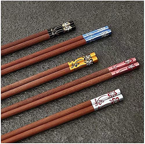 Juego de Palillos de sándalo Rojo Natural, sin Pintura, sin Cera, Caja de Regalo, Antideslizante 5 Pares / 10 Pares, 24,5 cm(Size:10 Pairs)