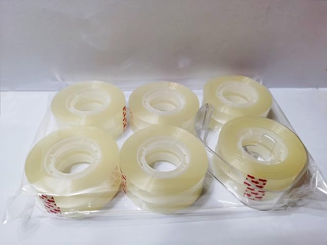 12 rolls Clear Tape Transparent Wrapping Tape Refill Stationery Clear Refill Roll for Office Home School