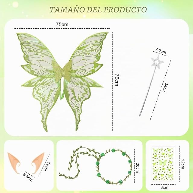 Foto 2 de 8 de WEFHEF 5PCS Disfraz de Hadas para Mujer Verde