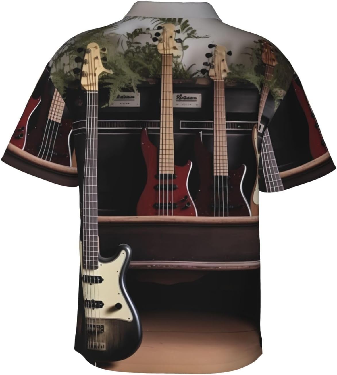 Guitar Bass Music Musical Instruments Hawaiian Shirt for Men Button Down Short Sleeve Casual Tropical Tops