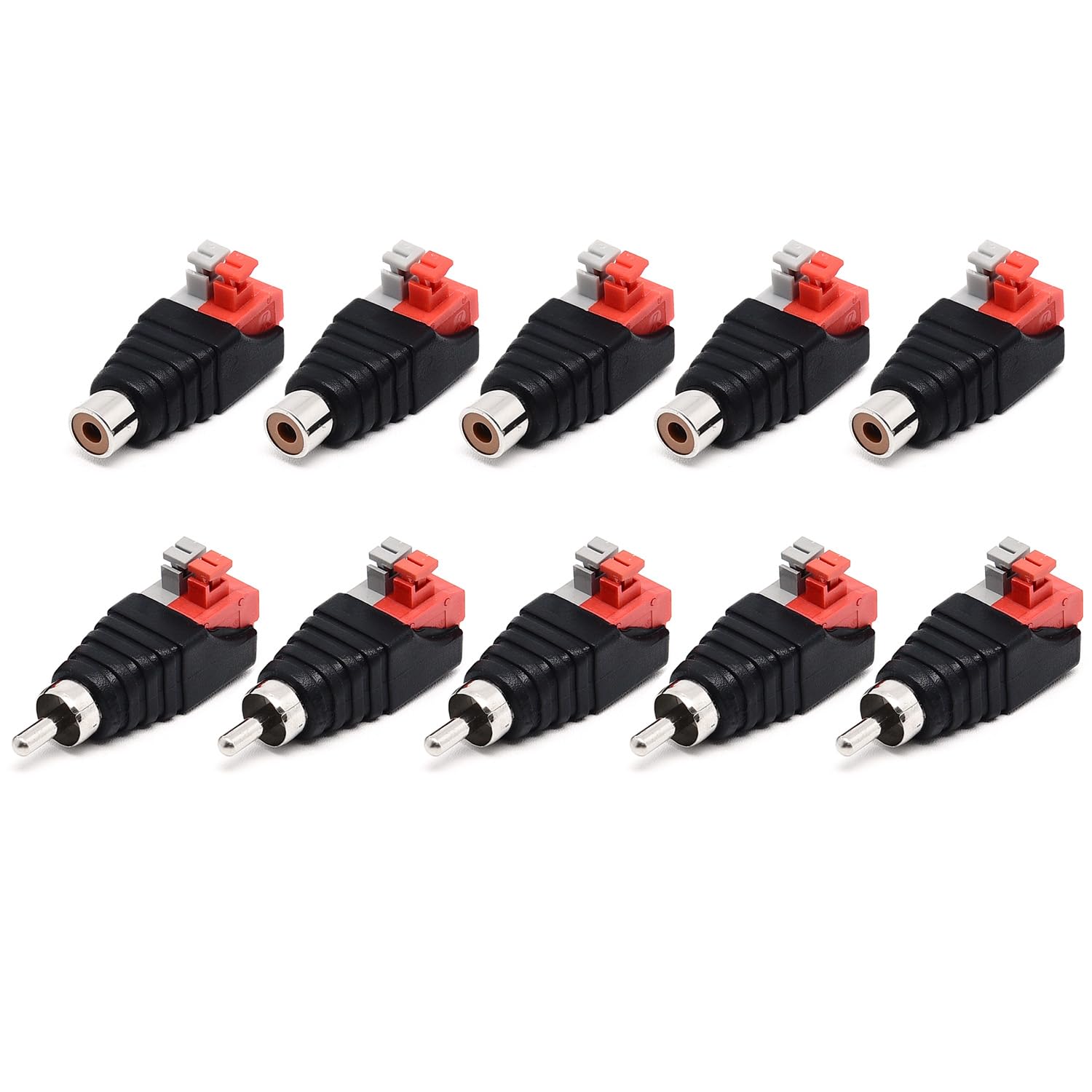 Surf turtle Paquete de 10 cables de altavoz a conector RCA macho hembra de audio (5 machos y 5 hembras)