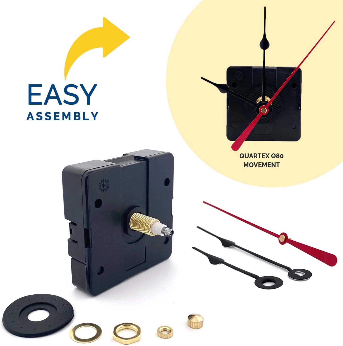 Quartex Q-80 Quartz Clock Movement, 3/8” Maximum Dial Thickness, 7/8" Hand Shaft Length