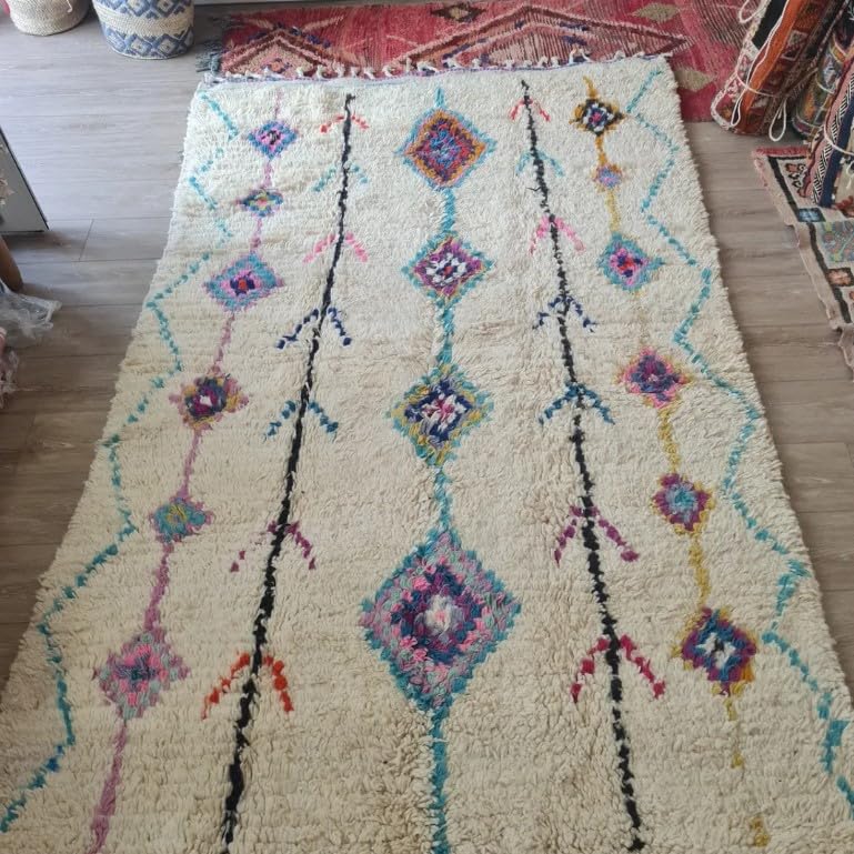 Générique Tifinagh Shop - Tapis Berbère Azilal Multicolore 252 x 154 cm - Authentique Tapis Marocain Fait Main en Laine - Motifs Traditionnels - Pièce Unique
