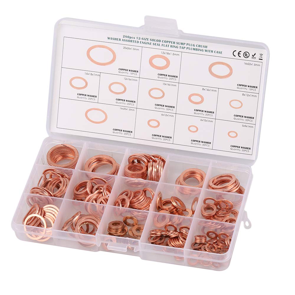 120 pcs 8 Sizes Copper Washer Assorted Solid Copper Crush Washers Flat Ring Hardware