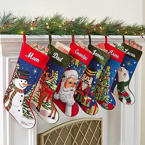 Lets Make Memories Personalized Needlepoint Christmas Stocking Embroidered Family Stockings Old Fashioned Christmas Decor Mantel Decor 8×17 Customized Embroidered Name Polar Bear