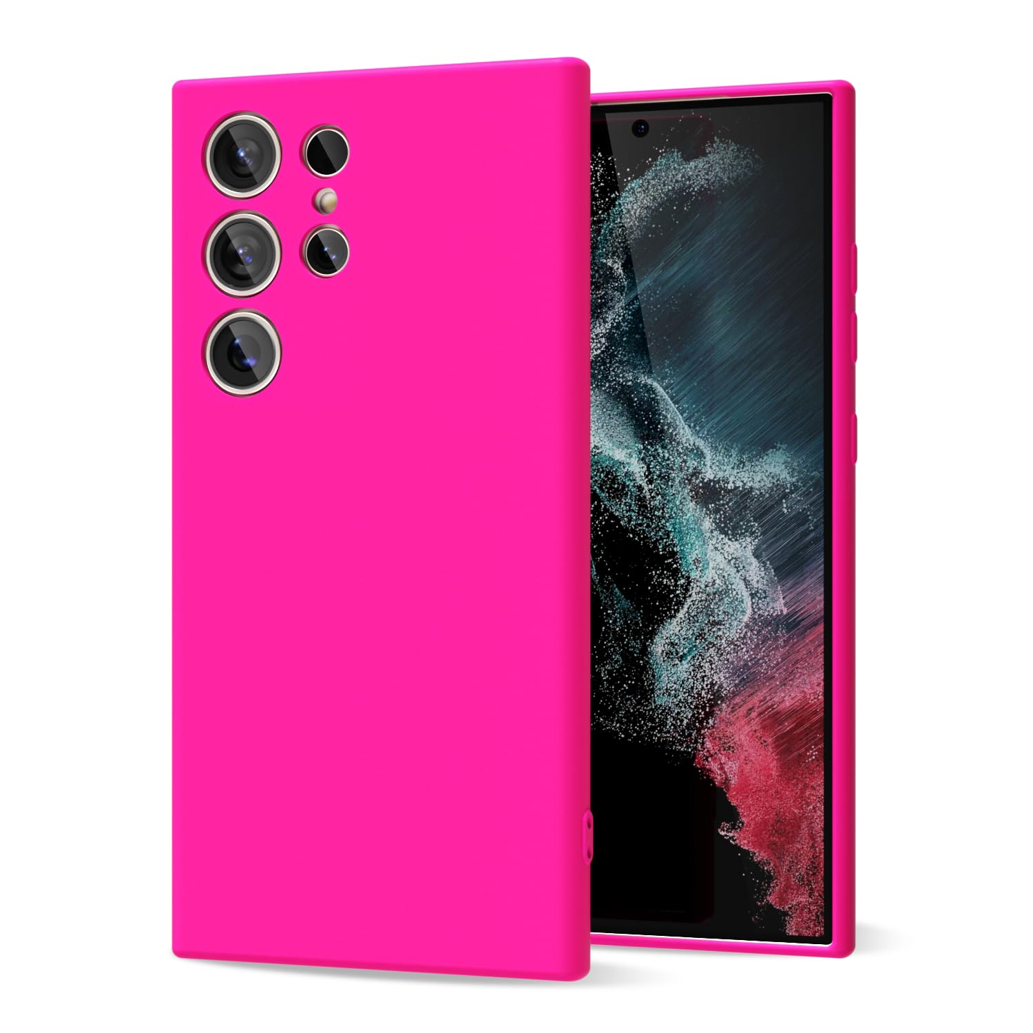 oakxco for Samsung Galaxy S24 Ultra Phone Case Liquid Silicone, Neon Bright Solid Color, Thin Slim Soft Rubber Gel Matte TPU Plain Simple Cover for Women Girl Cute, Hot Pink Fuchsia — view 192