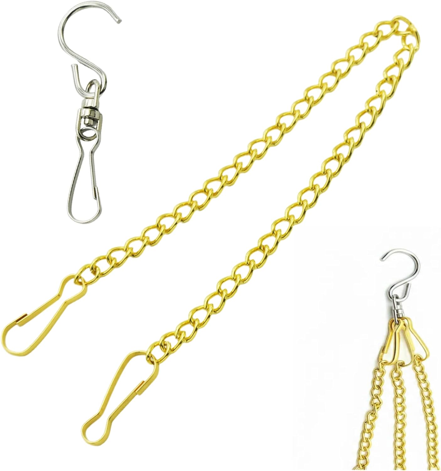 10 Pcs Fine Hanging Chain(1.2mm Dia.) Small Hang Bracket Decorative Replacement Link Chains Hooks for Sign Planter Bird Feeders,10 inch Long Gold Metal Chains and 5 Pcs Swivel S-Hooks