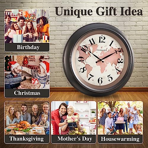 Clxeast 18 Inch Illuminated Wall Clock With Smart Sensor For Living Room Decor,Large Modern Farmhouse Lighted Wall Clock With World Map,Decorative Silent Wall Clock,Oil Rubbed Bronze Black #TOP5