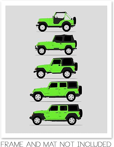 Miniatura 62 de Handmade Poster compatible with Jeep Wrangler Generations and Print of CJ, YJ, TJ, JK, JL - White, 11x14" Satin Print (Unframed) - Gift for Car
