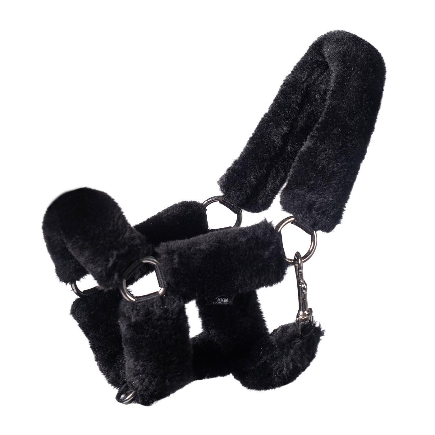 HKM Hobby Horsing Halfter mit kuscheligem Kunstfell - weiches Steckenpferdhalfter für das realistische Spielen (Schwarz)