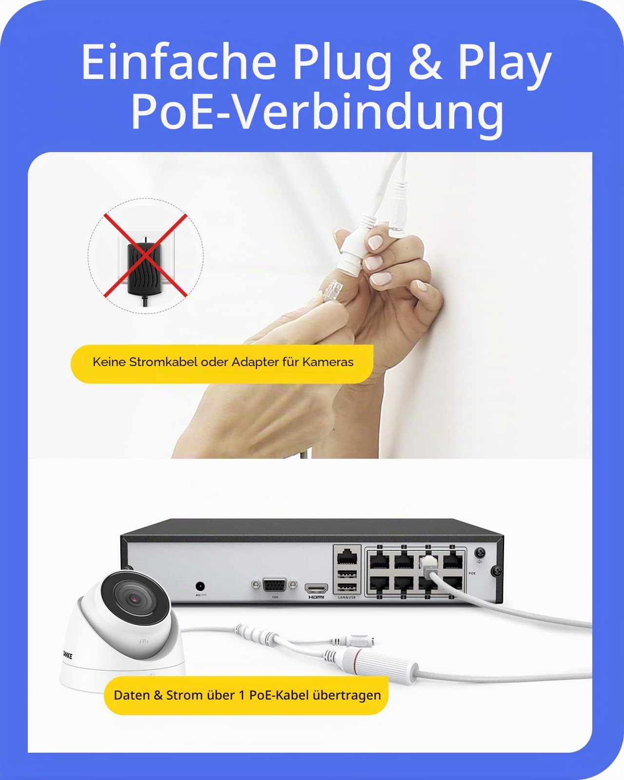 ANNKE 8CH PoE NVR Überwachungssystem Rekorder für 24/7 Aufnahme, Innen und Außen Sicherheit, unterstützt 8X 6MP/5MP/1080p/720p HD PoE IP Kameras, H.265+ (HDD Nicht enthalten)