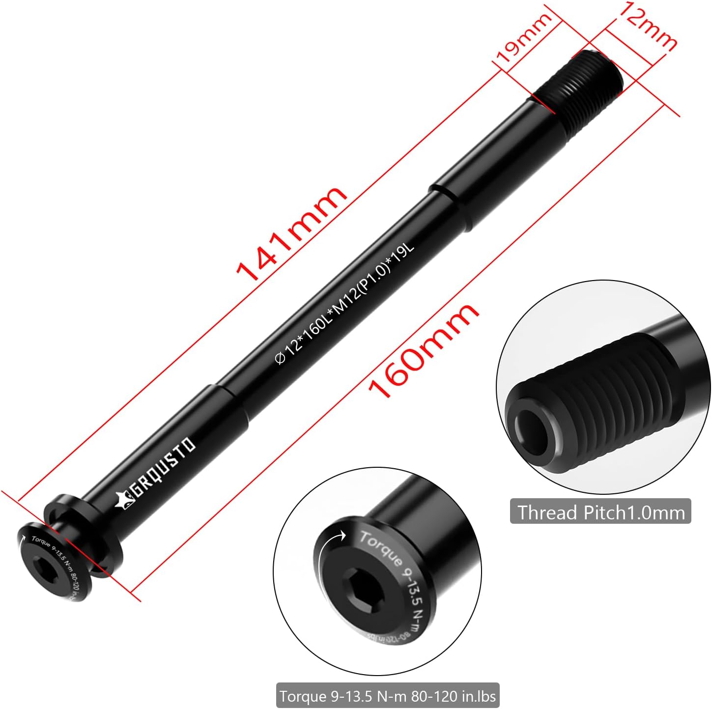 1.0mm Thread Pitch Front Rear Thru Axles for Road Mountain Bicyle Suspension Forks Rigid Forks and Bike Rear Frame, 6061 Aluminium Alloy Boost Through Axle: 12mm x 120mm to 185mm Includes 8 Lengths
