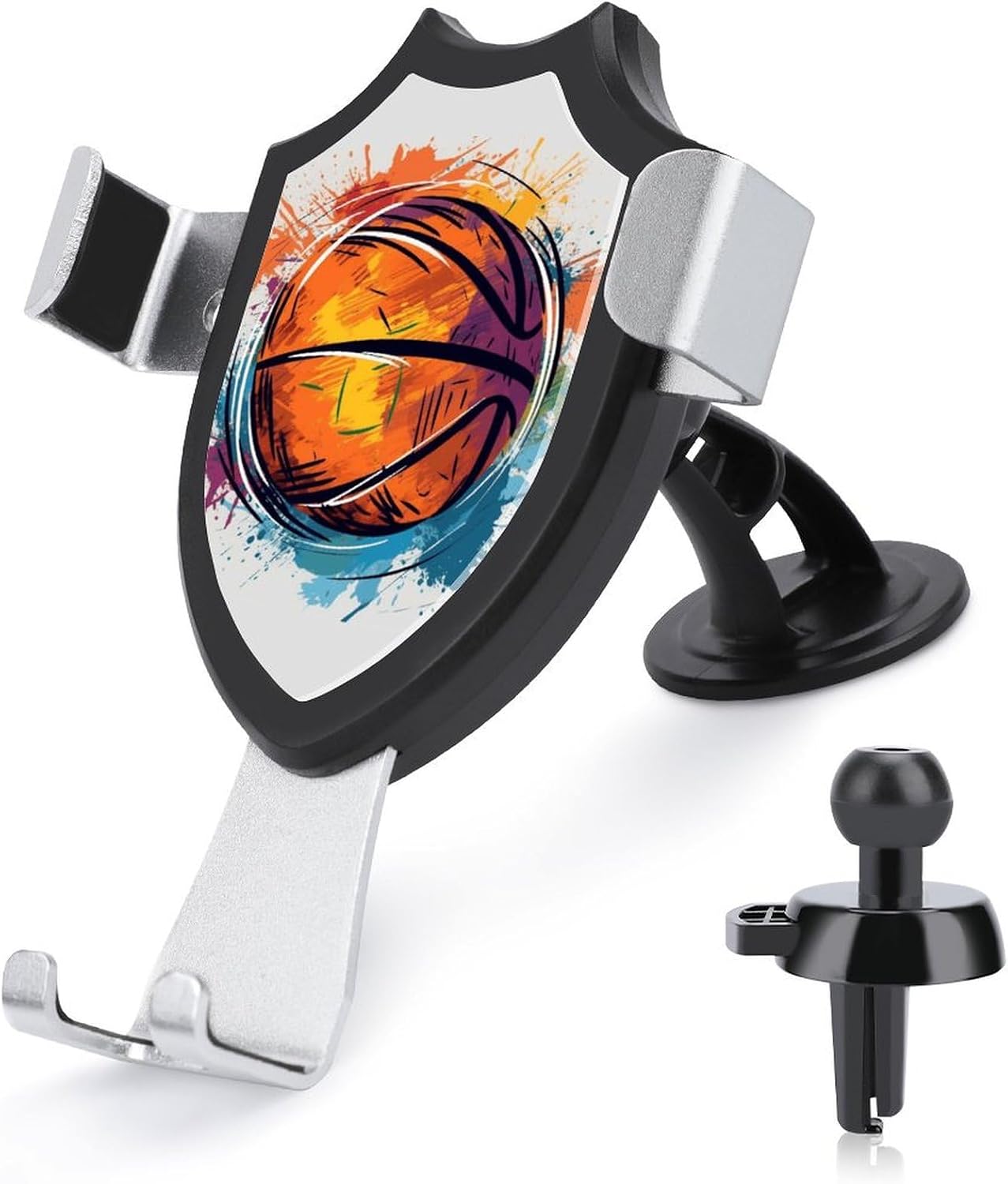 Colorful Basketball Car Phone Mount Universal 3-in-1 Phone Holders for Your Car with 360° Suction Cup Adjustable Cell Phone Car Mount for Car Dashboard Air Vent Windshield Automobile Cradle Stand for