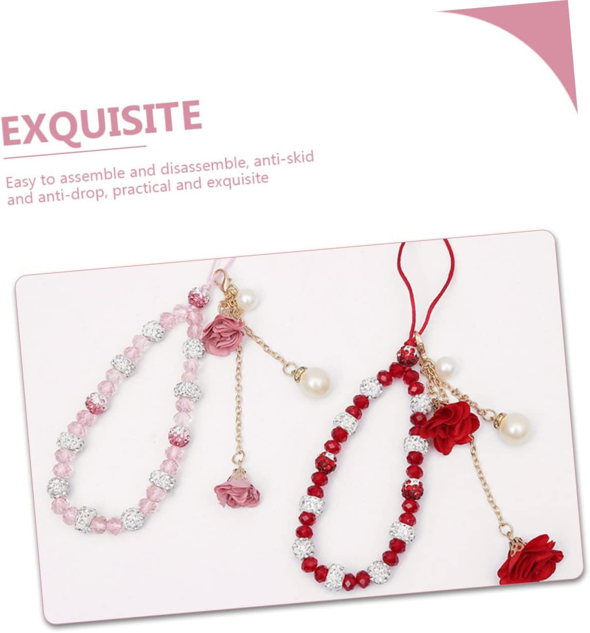 3pcs Crystal Flower Lanyard Phone Straps Beaded Phone Hanging Ropes for Electronics and Mobile Decor image 4