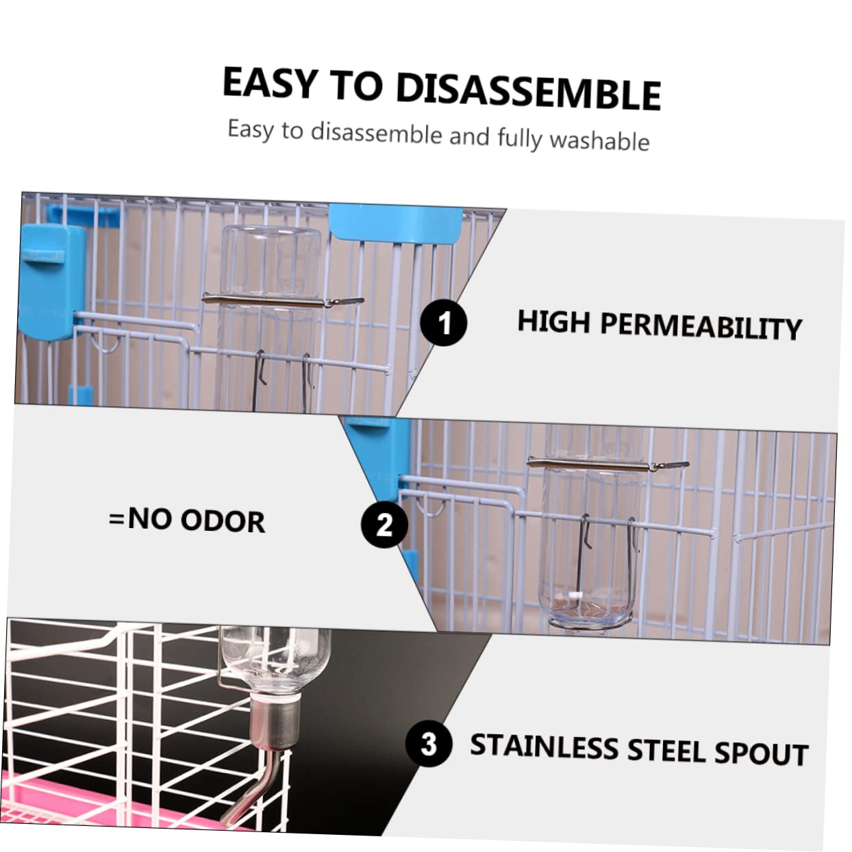 Beaupretty Juego De 3 Botellas De Agua para Hámster Cobaya Y Hurón Fáciles De Instalar Rellenables En Acero Inoxidable (2 Unidades X 3)