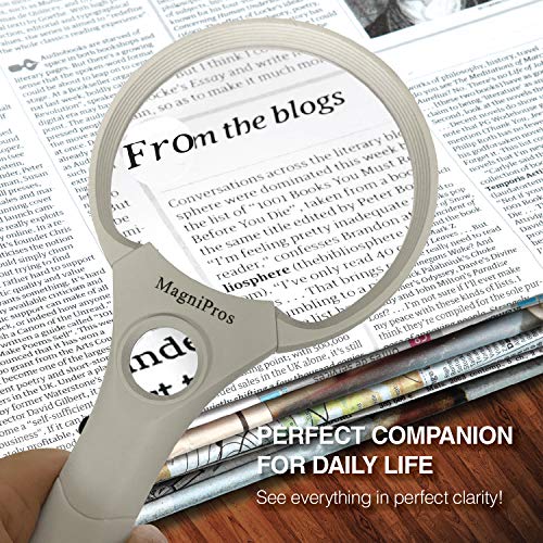 MagniPros 3 Ultra Bright LED Lights 3X 4.5X 25X Power Handheld Reading Magnifying Glass with Light-