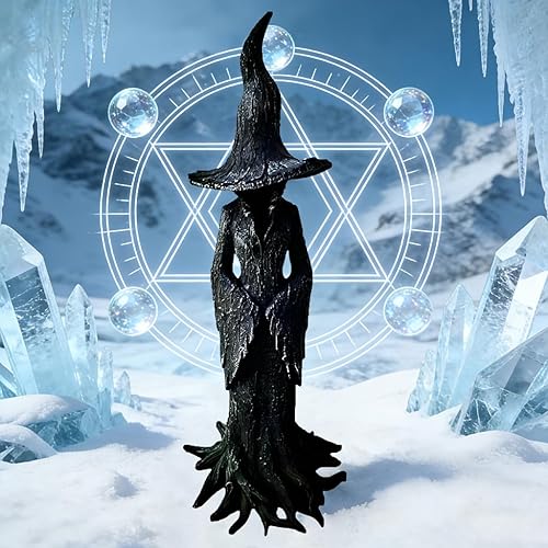 Estatua de bruja de las sombras, textura de árbol de galleta de 11.8 pulgadas, figuras de bruja negra, pintadas a mano, encantadora, gótica, resina