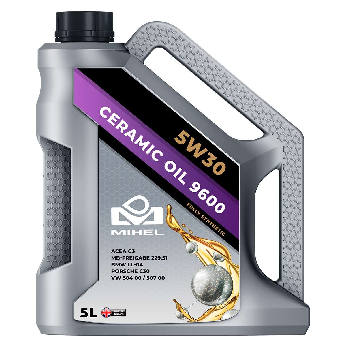 MIHEL Aceite de motor 5W-30 Ceramic Oil ACEA C3 9600 5L Compatible con VW Polo V Hatchback 6R1, 6C1 up! Hatchback 121, 122, BL1, BL2, BL3, 123 Golf 7 Hatchback 5G1, BQ1, BE1, BE2, TOYOTA, SKODA
