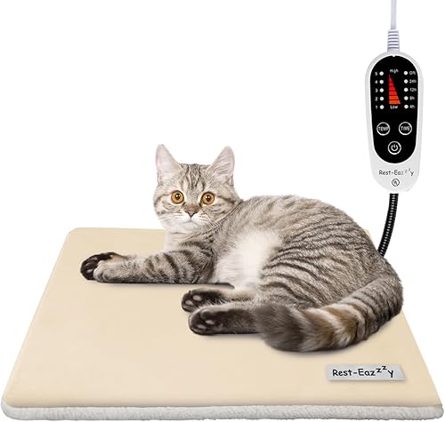 Rest-Eazzzy Almohadilla térmica para mascotas para interiores, tapete térmico para perros con funda extraíble, temporizador de 5 niveles de