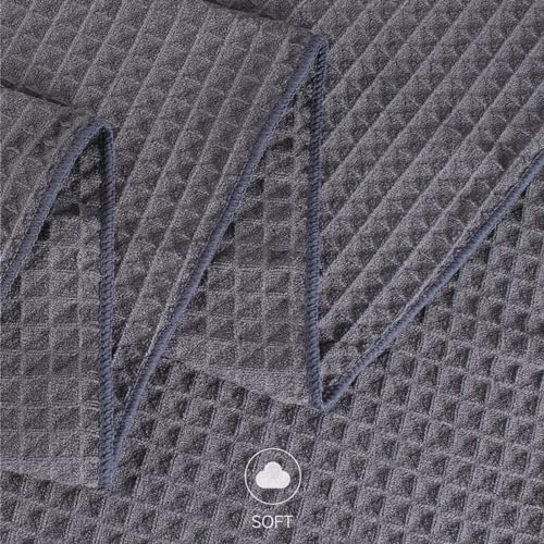 Oversize Bathroom Set- 35x70 Inches, 4-Piece Bath Towels Set (1 Bath Towel, 1 Hair Towel, 1 Hand Towel, 1 Washcloth), Microfiber Shower Towels Waffle Bathroom Towels Super Soft and Absorbent (Gray )